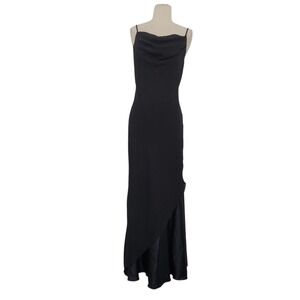 Vintage 90s ONYX NITE Black Slip Dress Sz 8 Cowl Neck Chiffon Satin‎ Party Dance